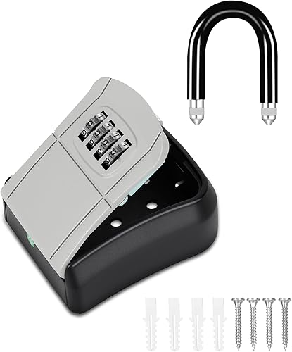 Miniatura 7 de Caja de bloqueo portátil para llaves, caja de seguridad segura para interiores, exteriores, garaje, jardín, tienda (1, gris)