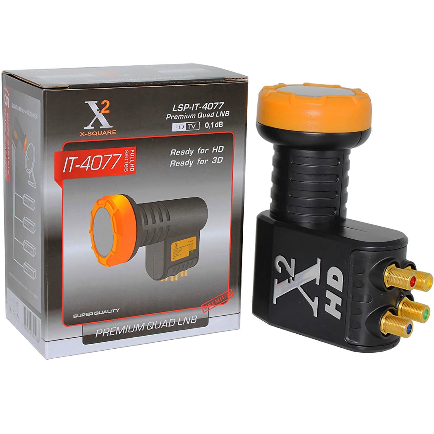 LNB 4 Uscite Nero Qualità Premium [Test Eccellente] Adatto per Multifeed con Protezione dagli agenti atmosferici, Contatti Dorati a 4 vie, Full HD, 4k, 3D