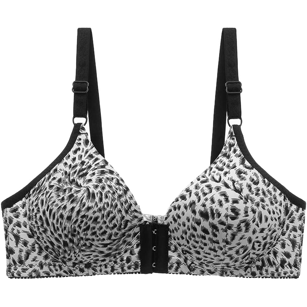 Dress CiciLeopard Print Front Hook Bra for Elderly Women, Wireless, Adjustable Shoulder Straps