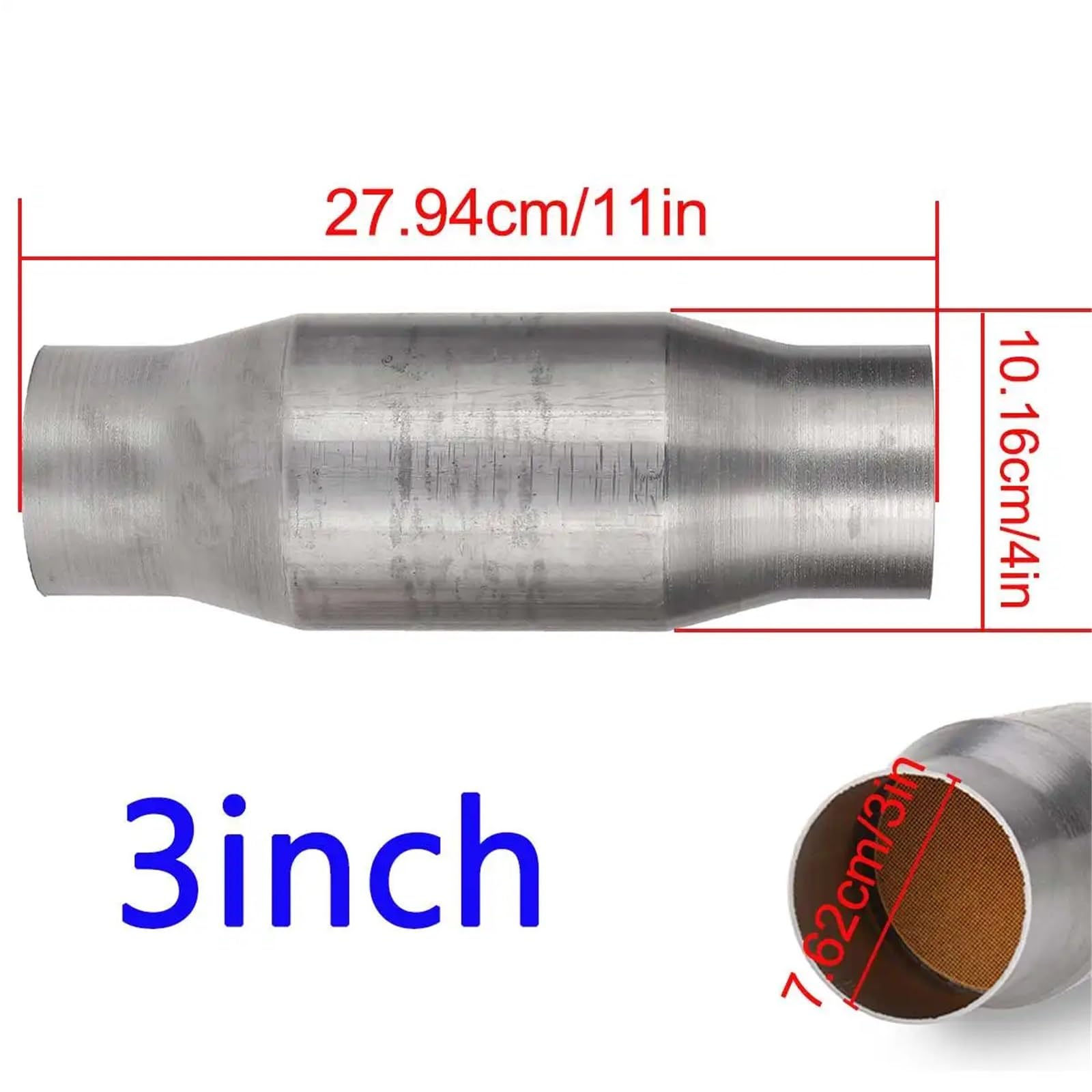 katalizator samochodowy 1/2 x 3 cale, stal nierdzewna, wysokoprzepływowy, uniwersalny katalizator wlotowy/wylotowy, 400 ogniw, spawany, długość 11 cali | 1pc