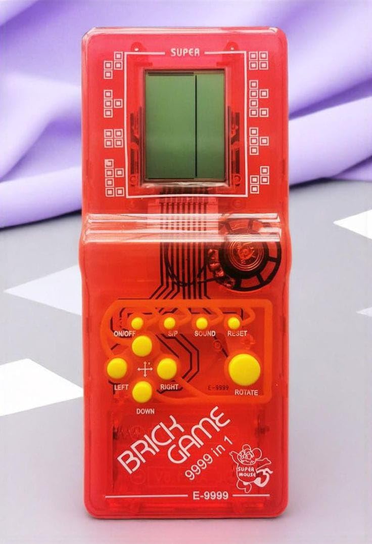 Brick Game 9999 in 1 Handheld Retro Console, Red Transparent, LCD Screen, E-9999