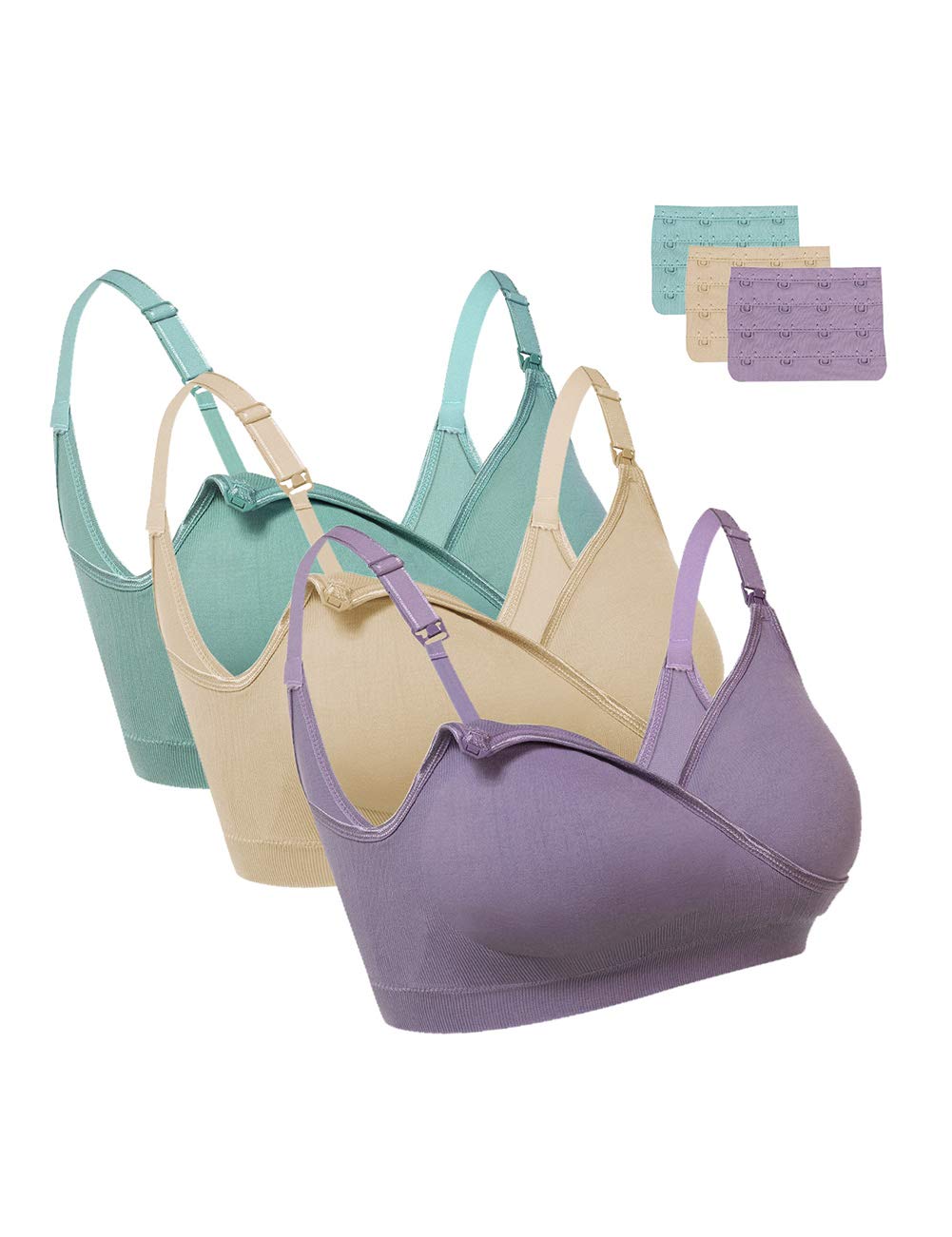 LEACK 3 PCs Nursing Bra Full Bust Seamless Nursing Maternity Breastfeeding Bras Adjustable Sleep Bra