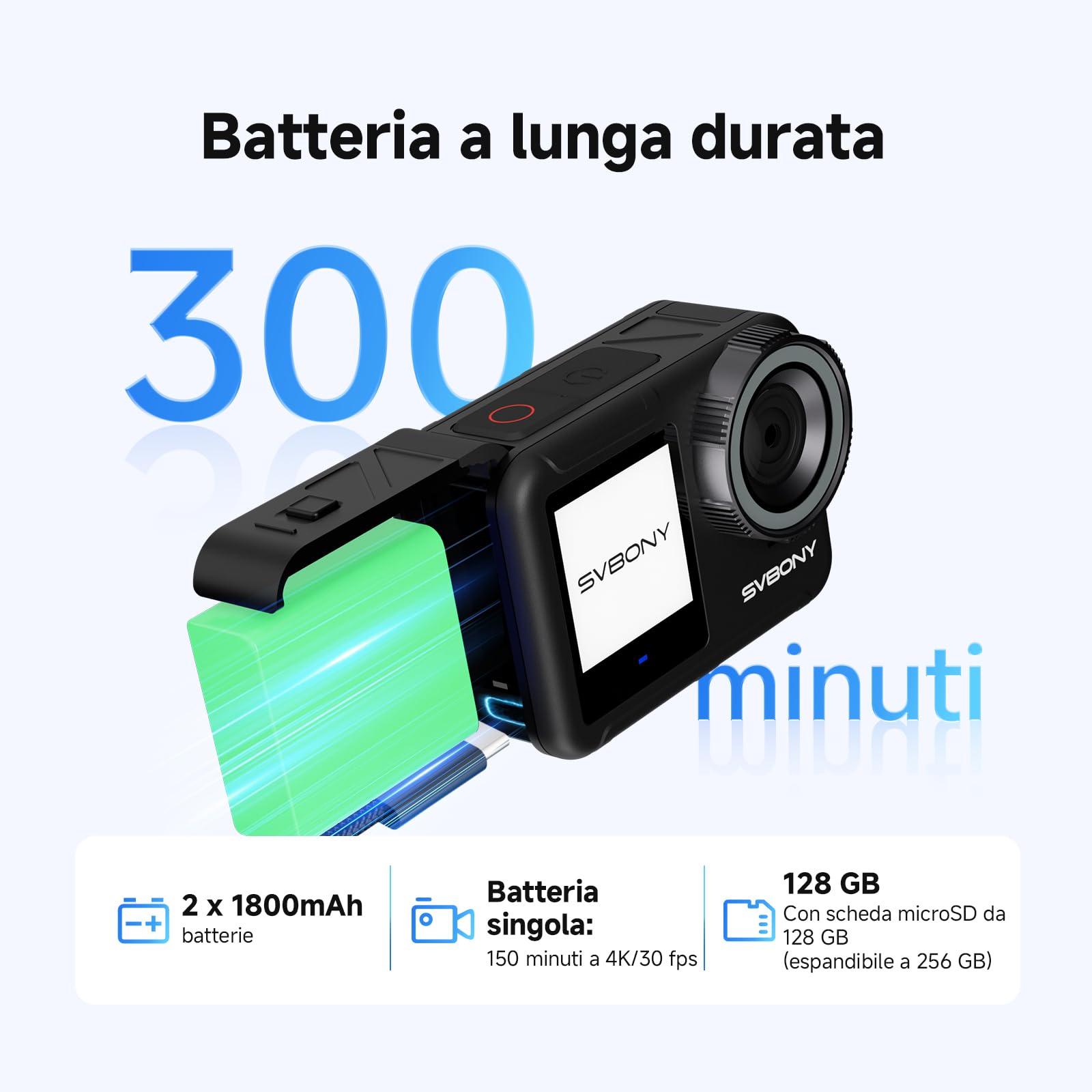 SVBONY SVGo3 4K 60FPS Fotocamera Subacquea con Scheda 128GB | Attacco Magnetico Rapido, 12m Impermeabile Senza Custodia, EIS 2.0, 2x1800mAh Batterie & Accessori