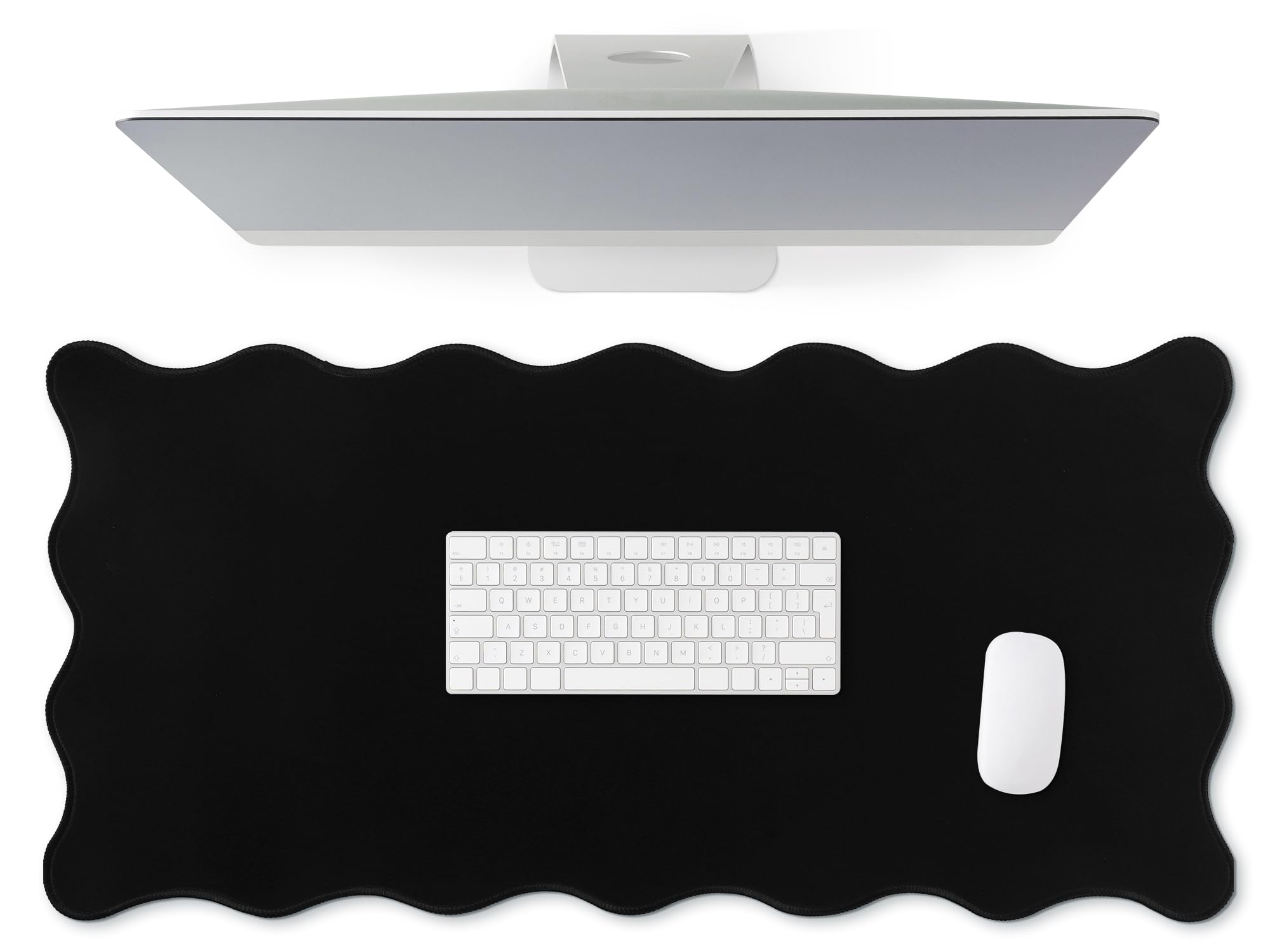 Hahafelt Scalloped Desk Mat Large Desk Pad Cute Coquette Table Mat Back to School Preppy Table Make up Pad Nonslip Graduation Gift with Stitching Waterproof Gaming(Black,31.5 x 15.8 Inches) โ image 1