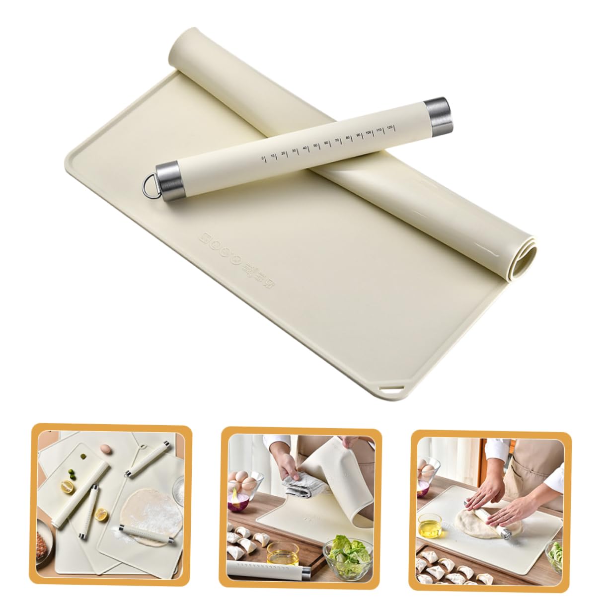 Multifunktions Teigmatte 1 Satz aus Silikon und Edelstahl Beige