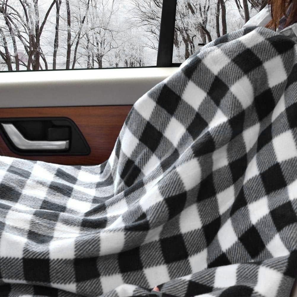 Keenso 12V Electric Car Blanket, Heated Fleece Travel Throw with Temperature Control, Foldable, Heating, for Car RV Winter, Office Use (Black and red Grid)