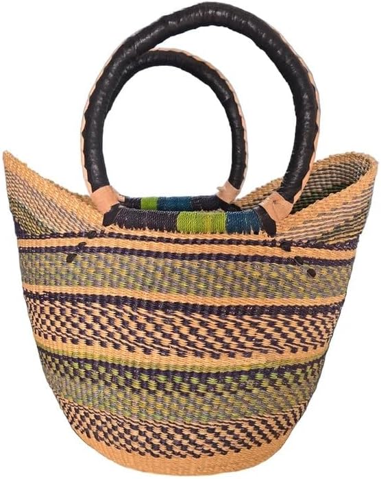 Handcrafted Bolga U Shopper Basket with Leather Handles