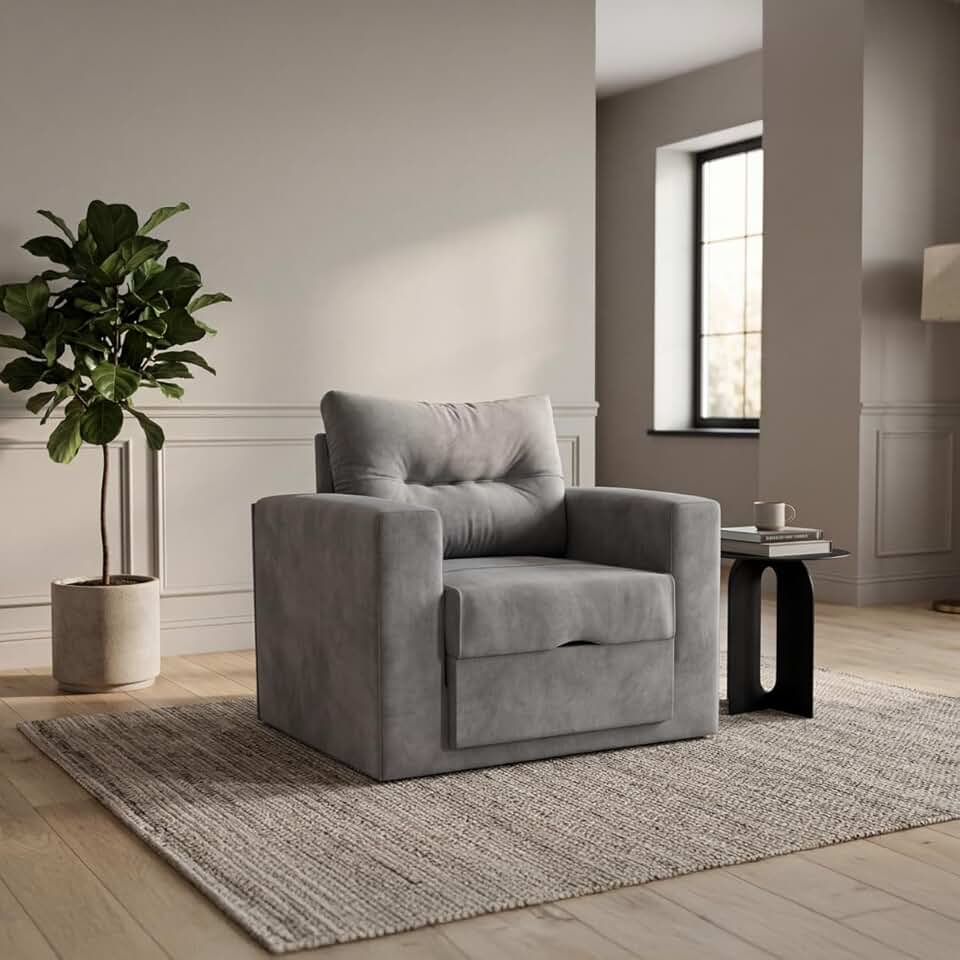 Sofá Cama Solteiro Retrátil Marissol Veludo Aconchegante (Cinza)