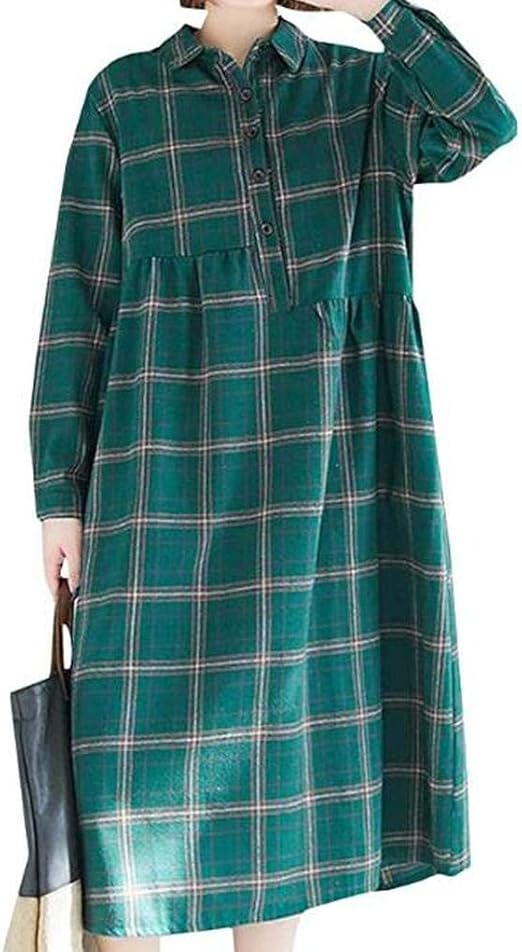 Amazon Co Jp ミートン ロングワンピース レディース シャツワンピース 長袖 チェック柄 フレアワンピース 大きいサイズ Aライン ワンピース 襟付き 大きいサイズ ワンピース 綿 服 ファッション小物