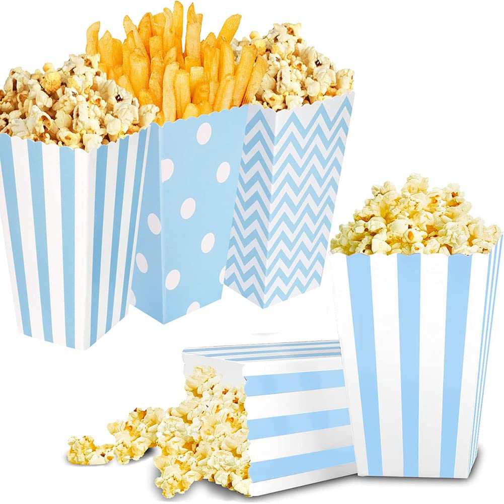 24PCS Popcorn Boîtes,Boite Pop Corn Bonbons Conteneur,Sacs De Pop-Corn,Boîtes de Popcorn,Mini Contenants de Bonbons en Papier,Boîtes à Pop-Corn Pour les FêTes,Anniversaires,CéLéBrations (bleu)