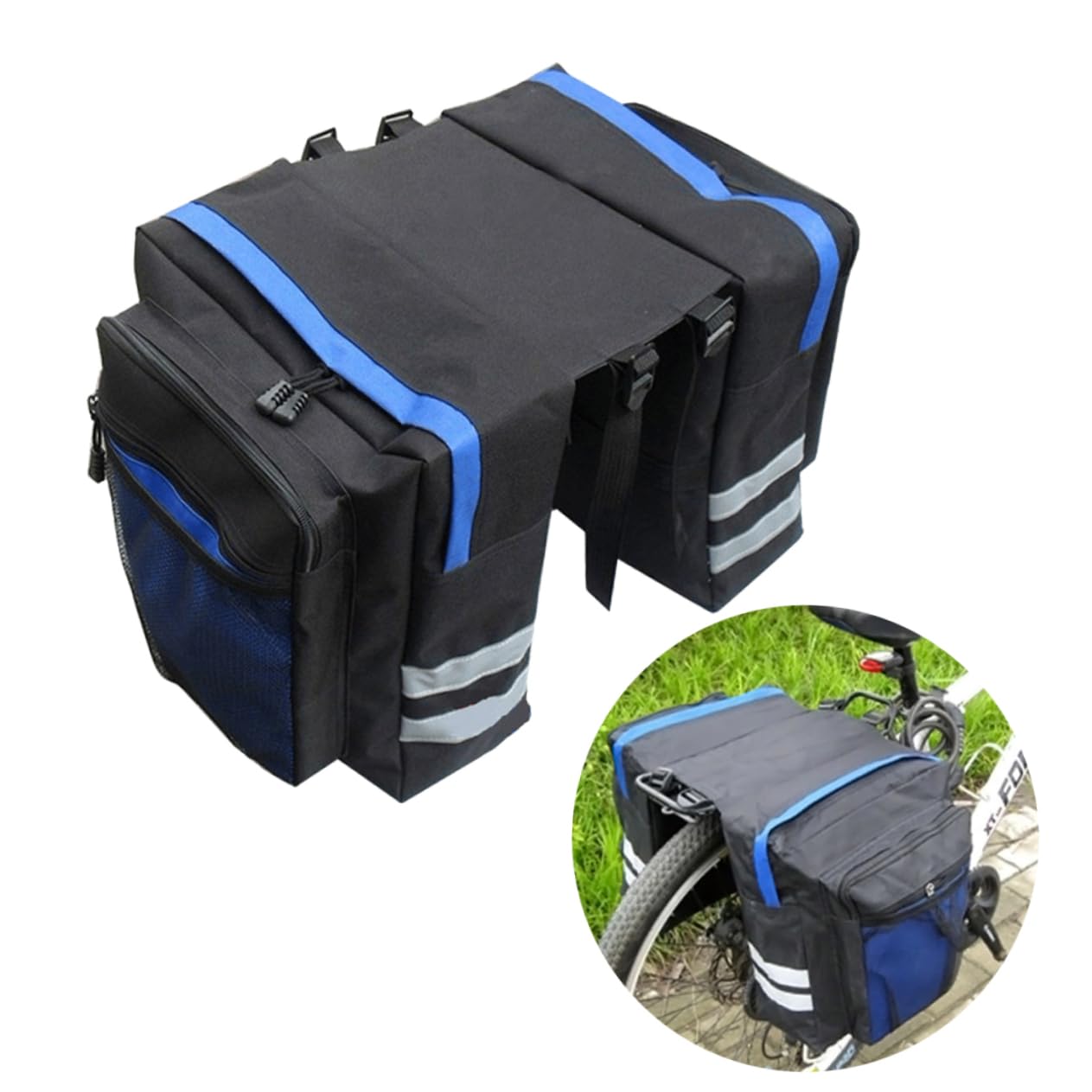 OSOLADY Multi Functional Cycling Rear Rack Bag Durable Bike Pannier for Mountain Biking Easy to Install Stylish Blue Design for Long Rides and