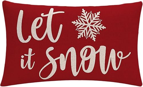 Miniatura 2 de Paquete de 2 fundas de almohada con texto en inglés "Merry Christmas Y'All", color rojo, decoración navideña con diseño de Let It SnowCopo de nieve,