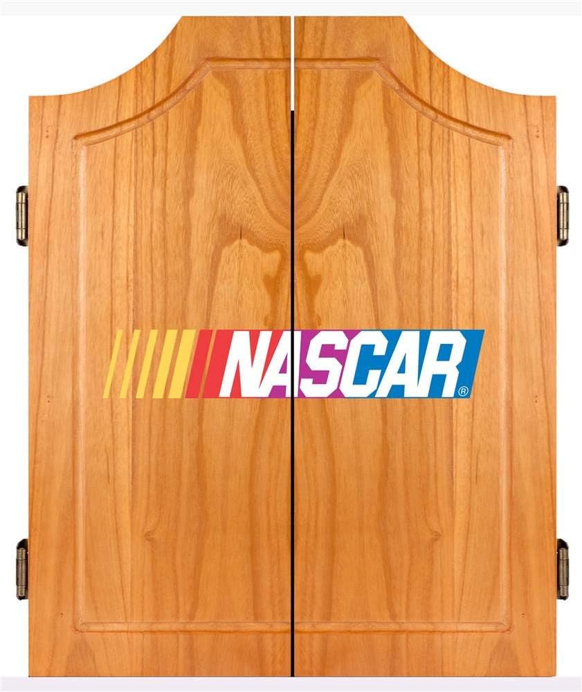 NASCAR Beveled Wood Dartboard Cabinet Set with Darts