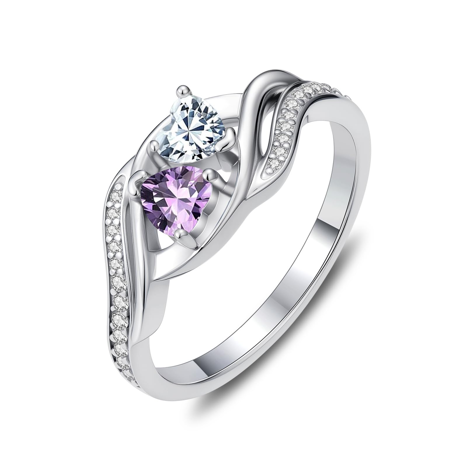 Double Heart Birthstone Infinity Ring