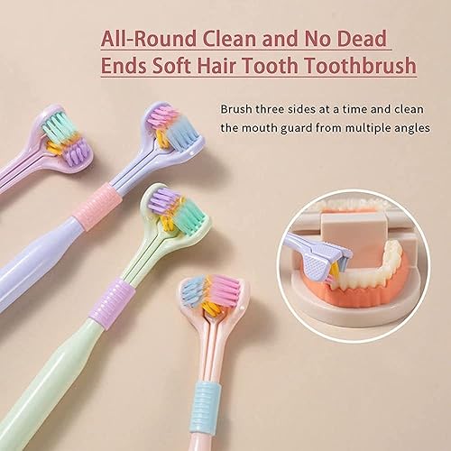 Miniatura 5 de Cepillo de dientes de 3 lados para niños, cepillos de dientes manuales suaves con diseño envolvente, cepillado dental eficiente para viajes y
