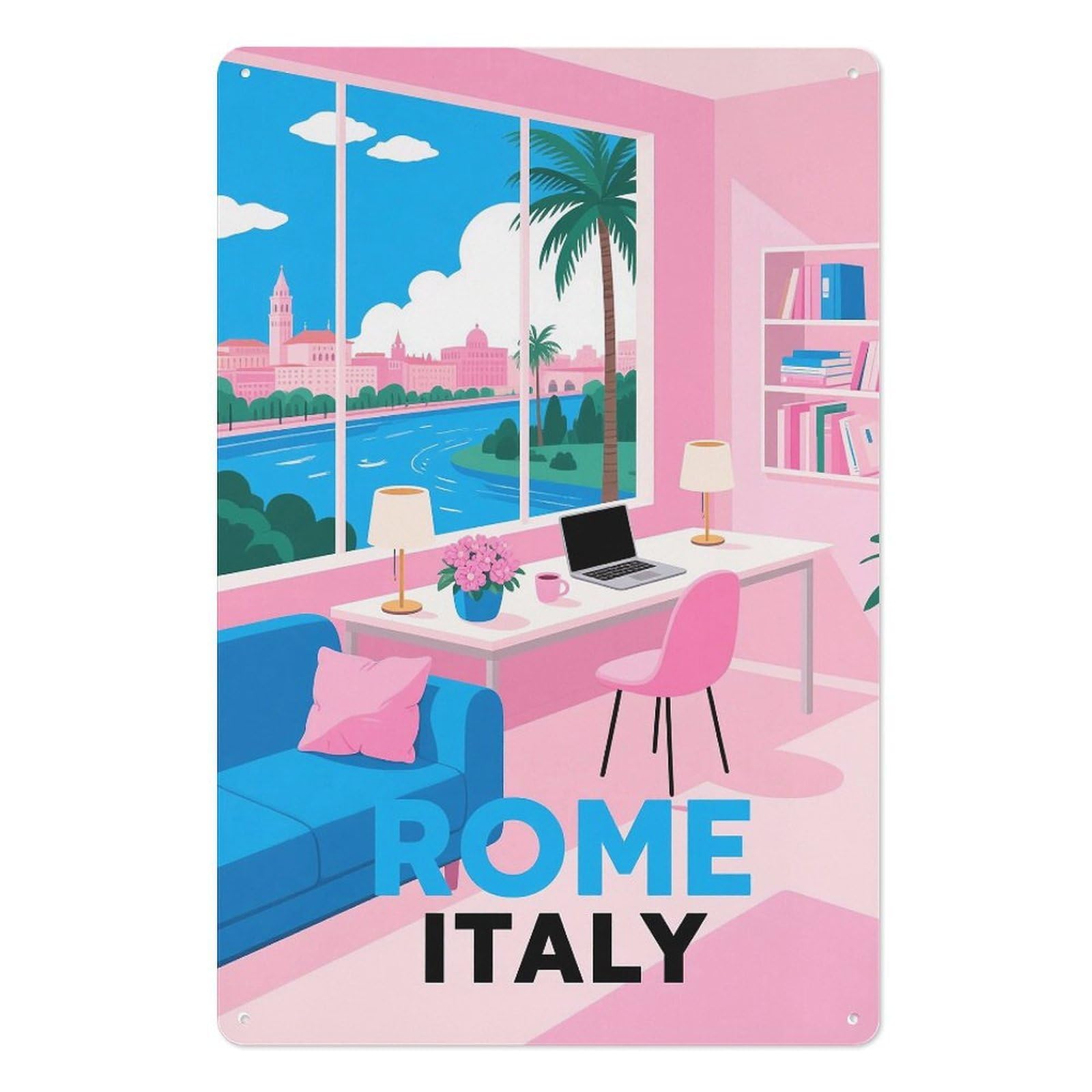 Rome Italy Retro Design Tin Paintings Vintage Tin Sign 08x12inch(20x30cm) Wall Art for Home Office Bedroom Living Room Cafes Wall Decor