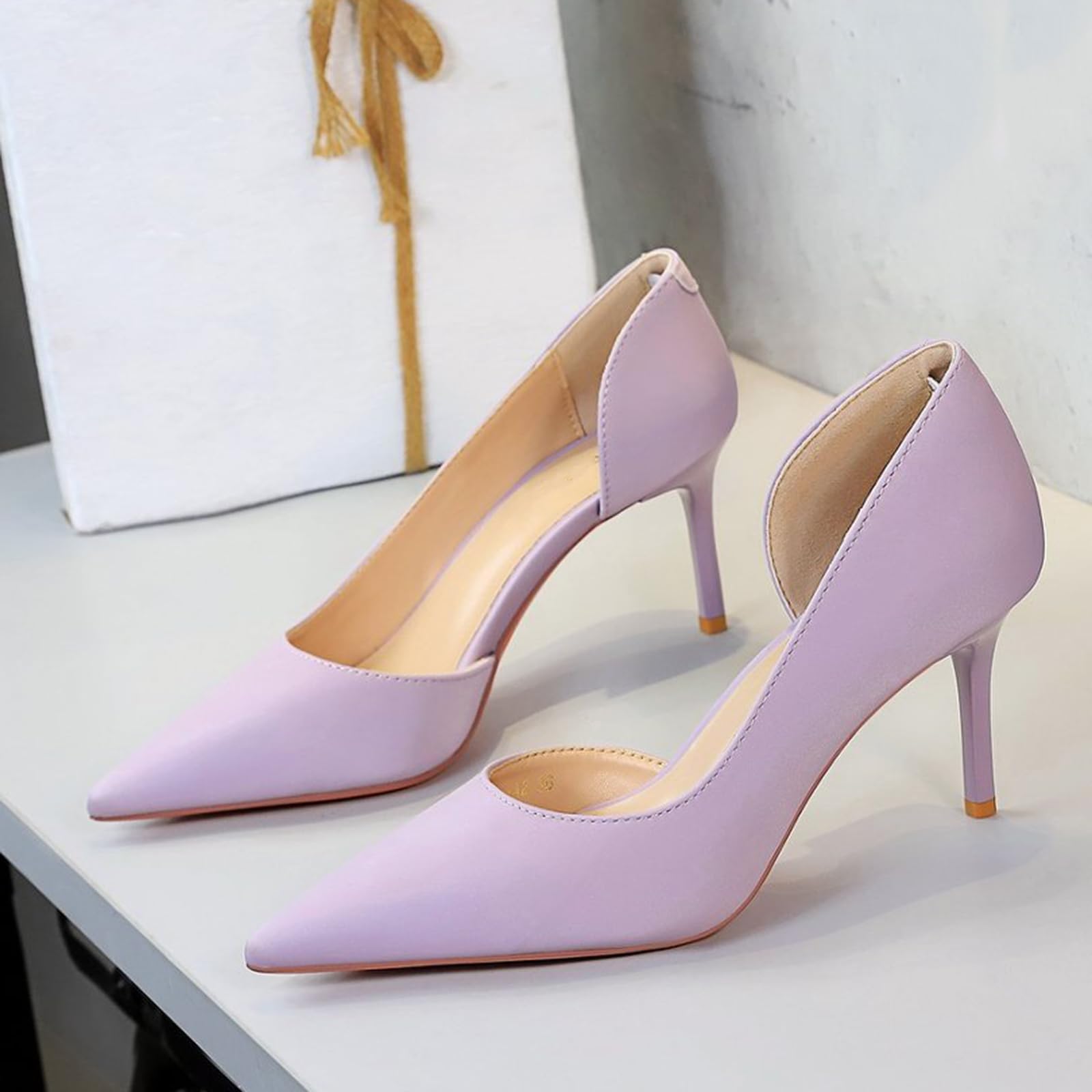 Scarpe Donna Punta con Tacco Alto con Tacco a Spillo 7 cm Raso Spacco Laterale per Matrimoni, Galà, Appuntamenti