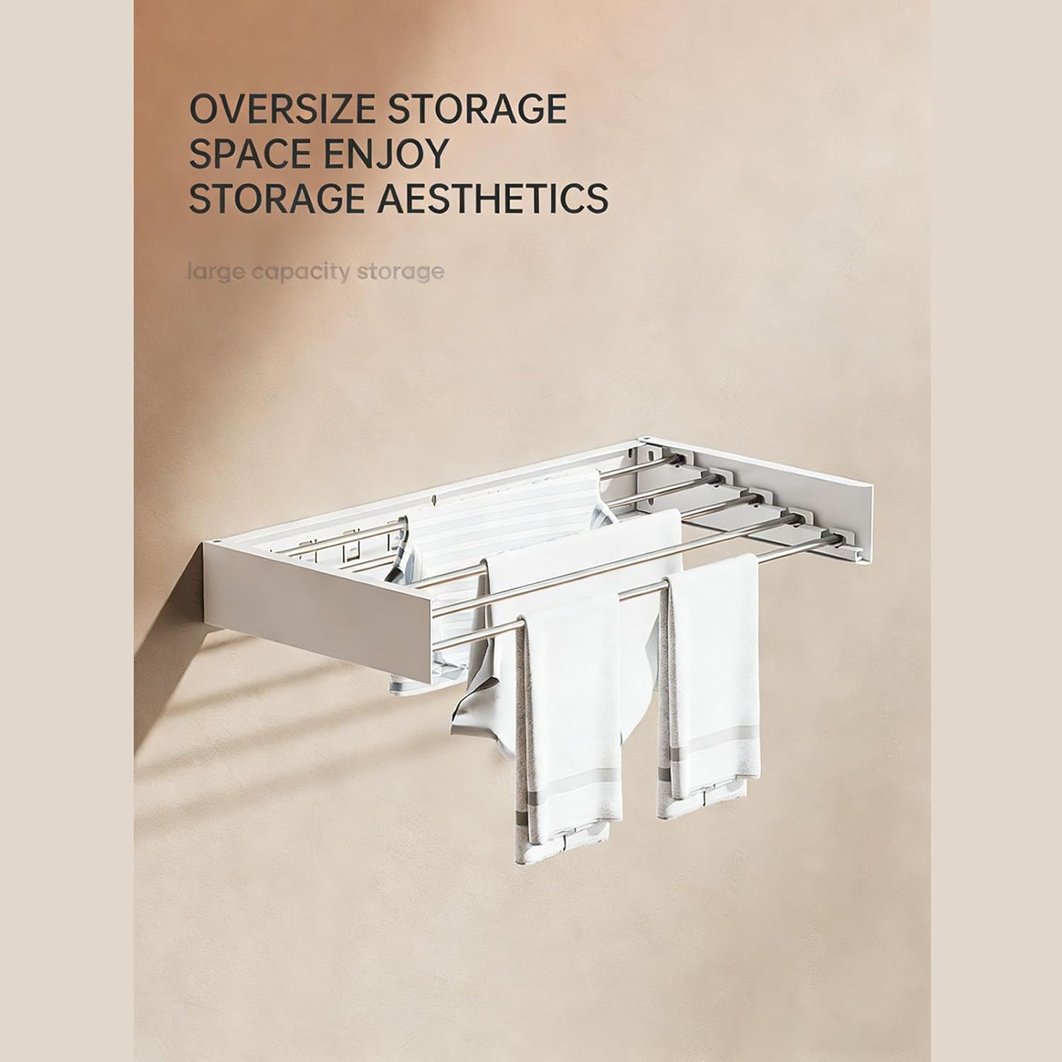 Foldable Wall Mounted Clothes Drying Rack, Carbon Steel Space Saving Design Holds 60 Pounds Collapsible Drying Rack for Balcony Bathroom Laundry Room