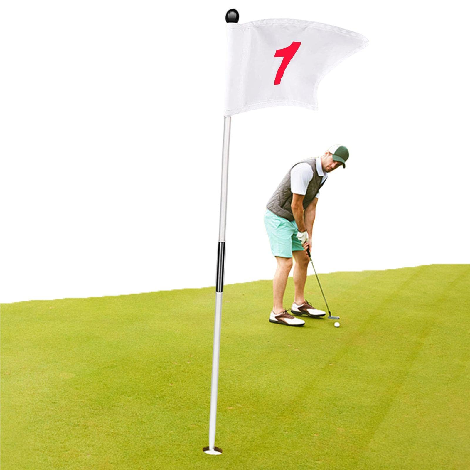 Fulenyi Golf-Flaggenstick-Kit, Zweiseitige Golf-Pin-Flaggen mit Getränkehalter, Golfer-Zubehör für Hof- und Gartenübungen, Geschenk für Golfliebhaber