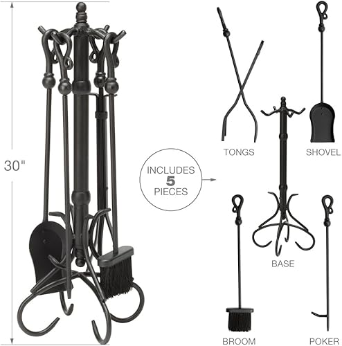 Miniatura 4 de UniFlame, F-1056, juego de herramientas de chimenea de hierro forjado negro de 5 piezas