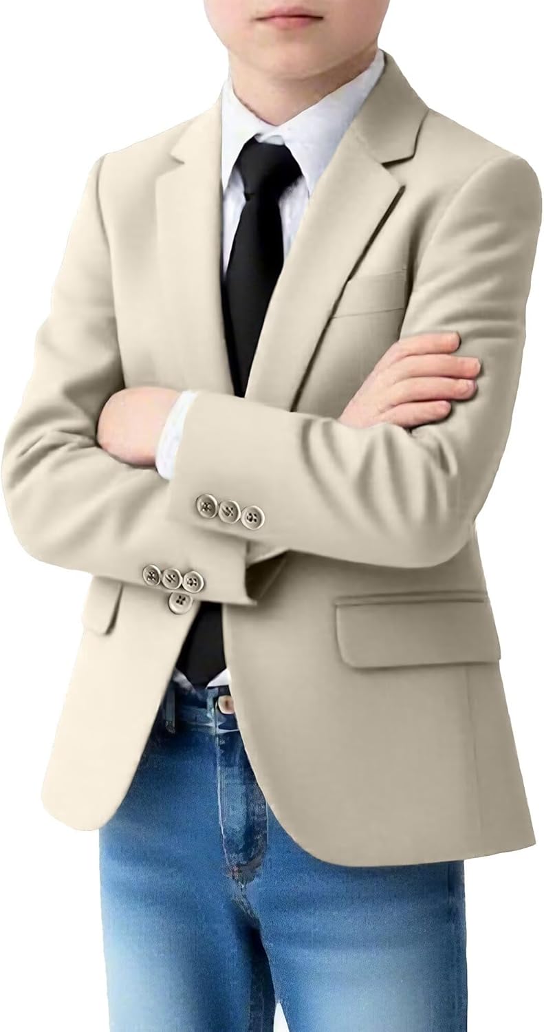 Casual Boys Blazer Jacket, Boy Formal Wedding Suit Jacket Homecoming Boy Coat with Tie
