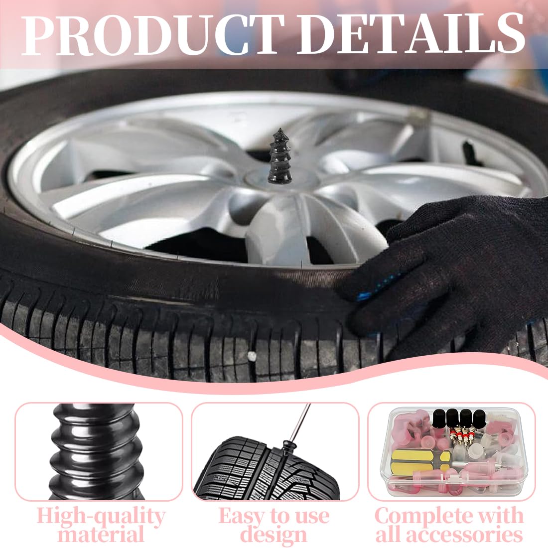 Kit Riparazione Pneumatici Auto Moto 20 Pezzi Viti Mastice Gomma Cacciavite