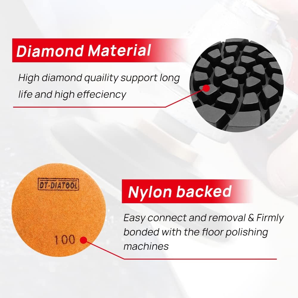 DT-DIATOOL 4 Inch Diamond Polishing Pads for Concrete Diamond Floor Polishing Pads Resin Bond Terrazzo Floor Grit 50 Pack of 9