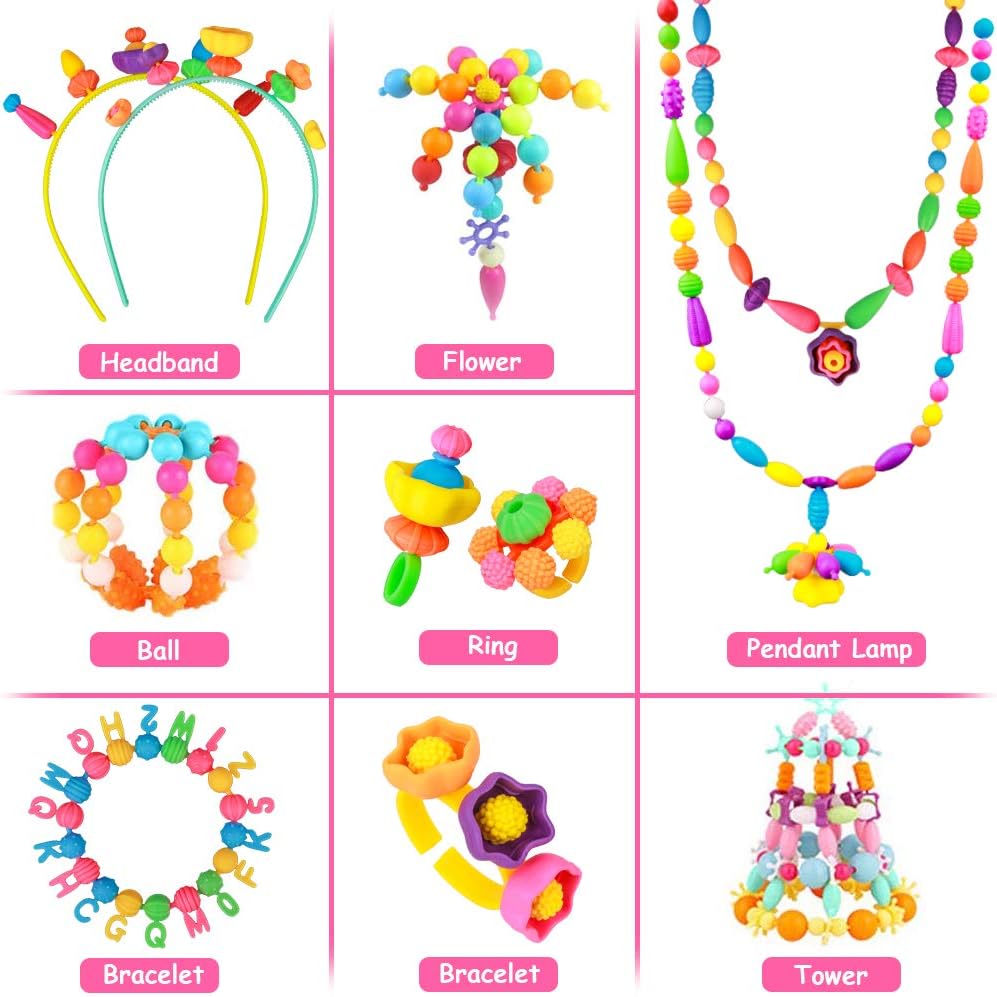 Pop Beads - 700 Pcs DIY Kids Jewelry Making Kit, Snap-Beads Kit for Toddler Girls Age 3, 4, 5, 6, 7 ,8 , Arts & Crafts Creativity Toys, Including Hairband, Necklaces, Bracelets, Rings Making Set : Toys & Games