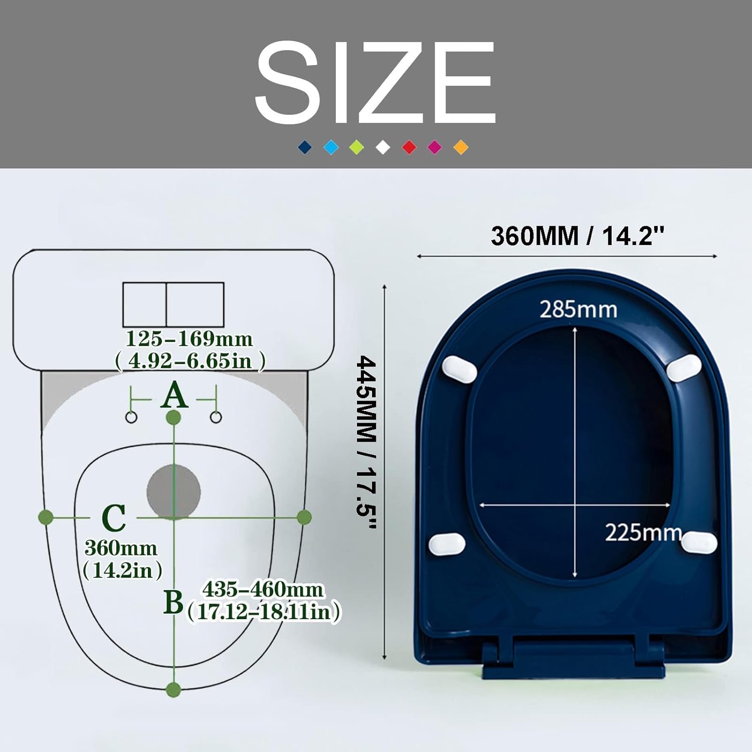 Orange Soft Close Toilet Seat with Quick Release, D/U Shape 360 * 445MM, Adjustable Hinges