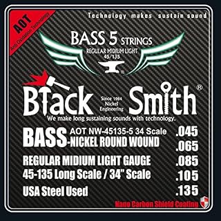 Black Smith 45-135 34″ Coated Jeu de 5 Cordes pour Basse électrique - Les Beatles, Paul McCartney, John Lennon, RIngo Starr, George Harrison