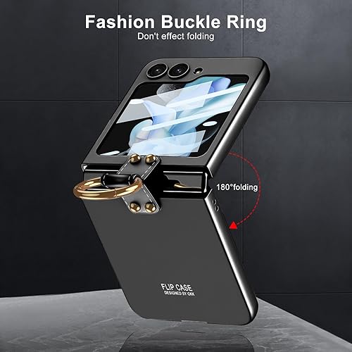 Miniatura 3 de DOOTOO - Funda para Samsung Galaxy Z Flip 5 con soporte de anillo de policarbonato mate con protector de pantalla de vidrio 9H integrado, todo