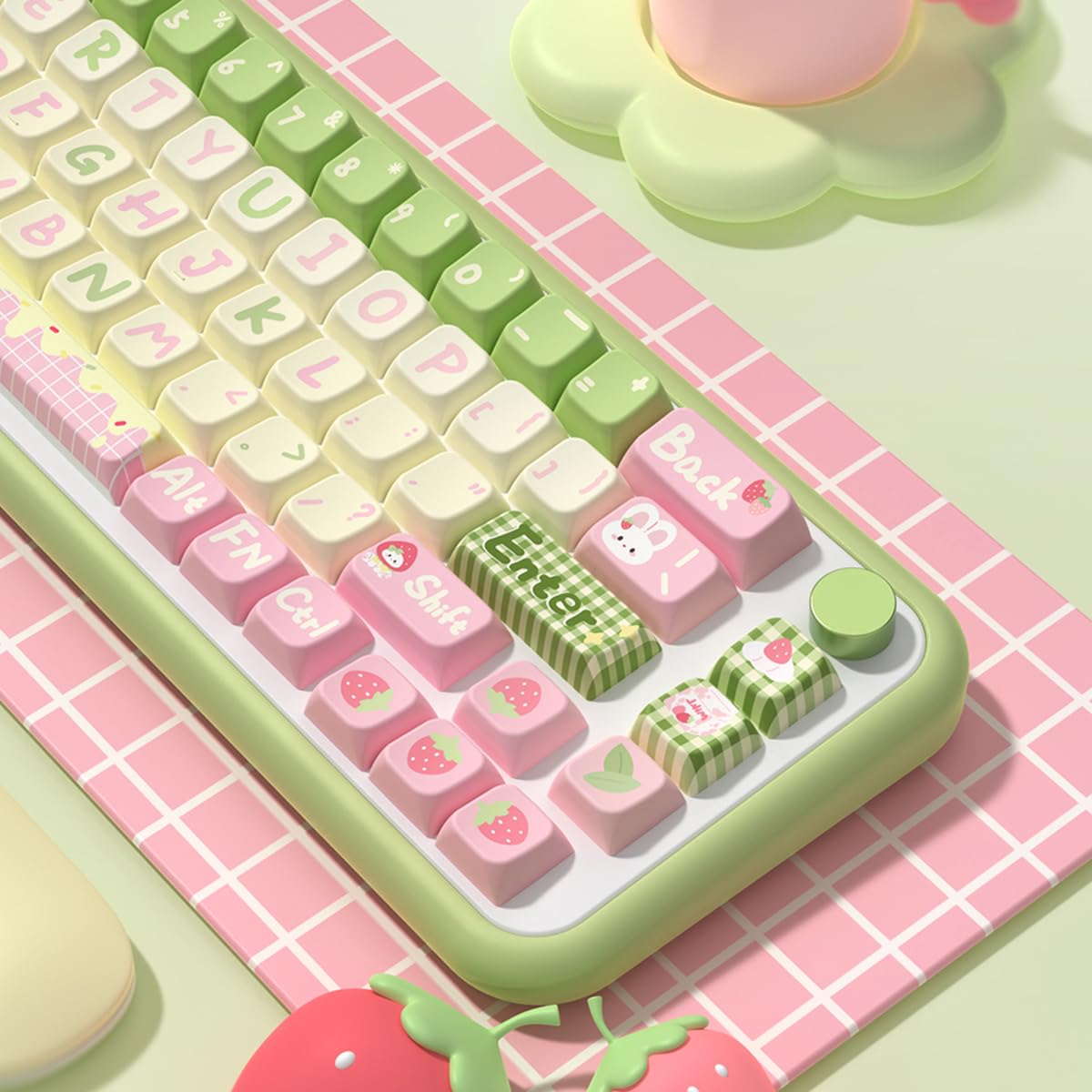 Cute Strawberry Bunny Theme keycaps 158 Key PBT keycaps MDA Custom keycap Set is Suitable for 61/87/104/108 Cherry MX Switch and Other Mechanical Keyboards (Strawberry) - 3