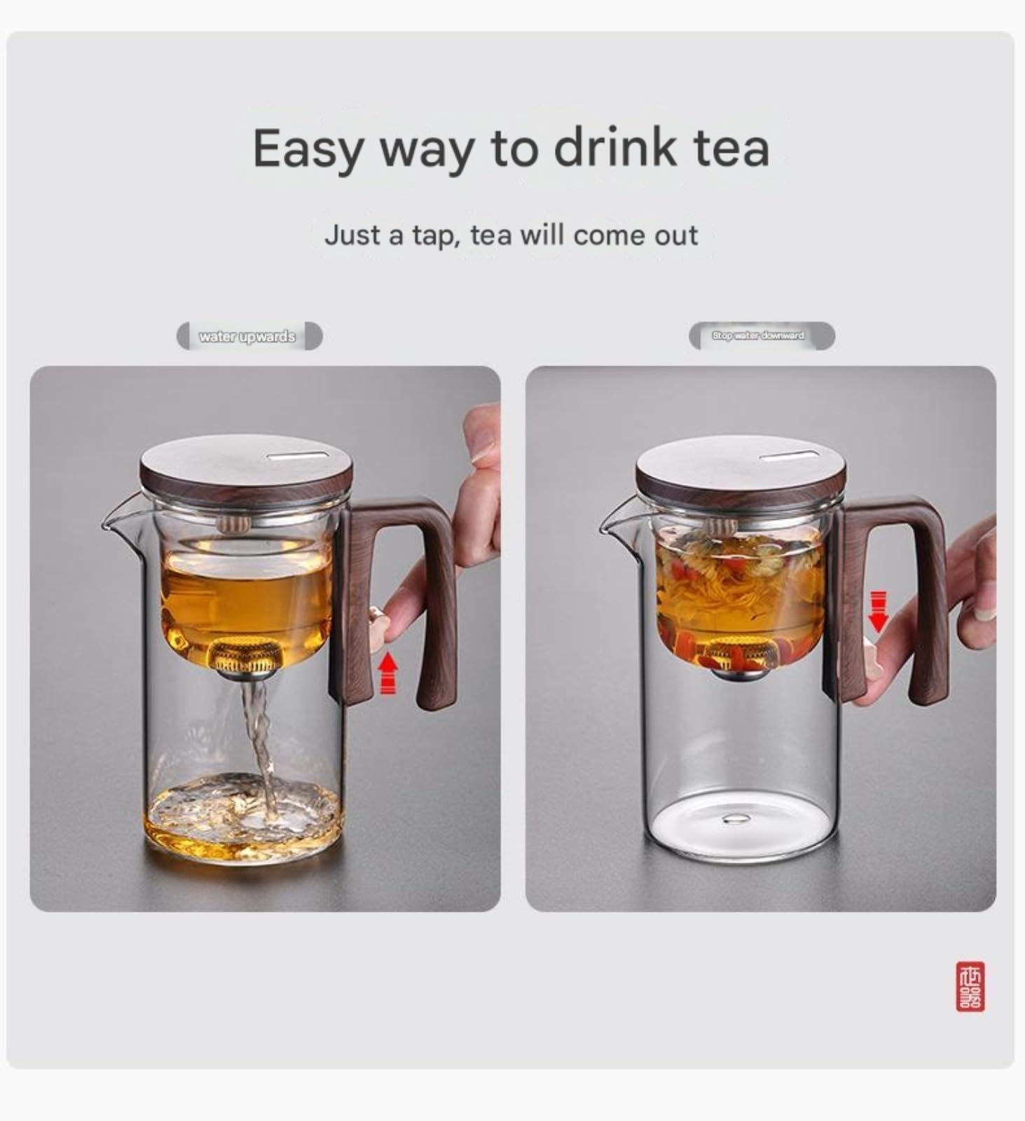 Magische Teekanne – Glas-Teekanne mit Holzgriff, einzigartiges Enchanti-Tee-Ei, perfekt zum Aufbrühen von grünem und schwarzem Kräutertee für Teeliebhaber