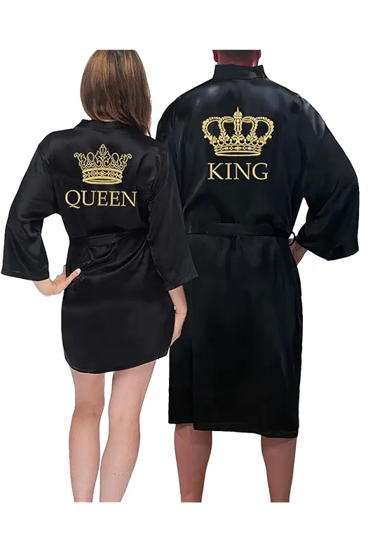 Classy Bride King & Queen Satin Robe Set...