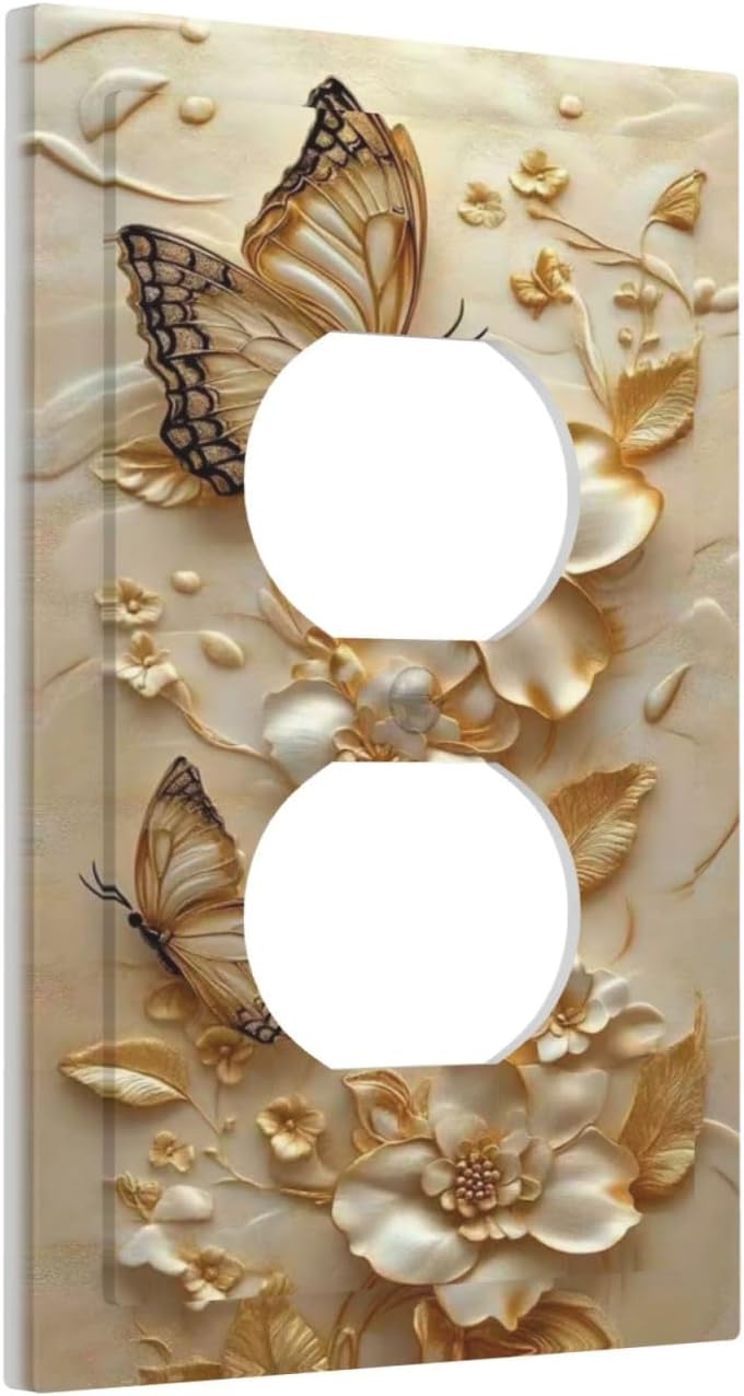 Decorative Outlet Covers Gilded Butterfly Bloom Flower 1 Gang Duplex Light Switch Cover Plate Unique Wall Plates for Electrical Outlets Switch Plate Covers for Bedroom Home Decor