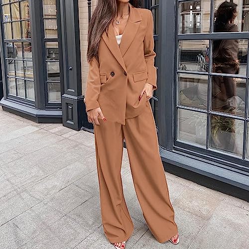 Women's Two Piece Outfits Casual Office Blazer Jacket Wide Leg Work Pants Formal Business Suit Sets with Pockets2