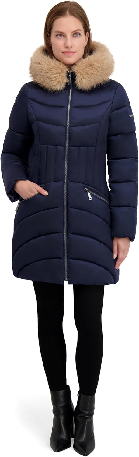 Laundry by Shelli Segal Women's Women’s Shine Marshmallow Puffer Coat –winter Jacket With Faux Fur Hood - Image 4