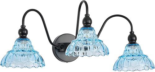 Miniatura 28 de Aplique de pared de latón vintage bronce, luz de pared de baño hecha de cuerpo de cobre electrochapado y vidrio estampado prensado, luces de tocador