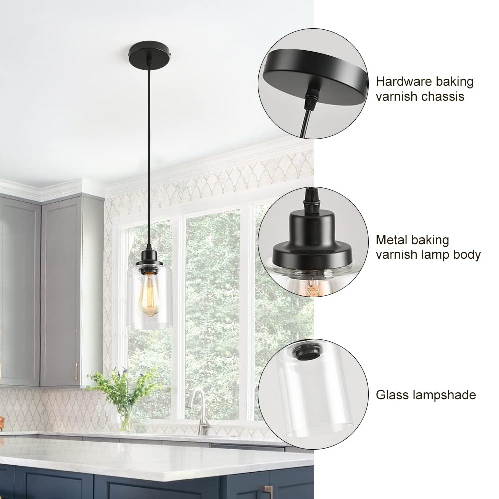 Kitchen Lights Pendant Light Shade YANSUN 1-Light Black Modern