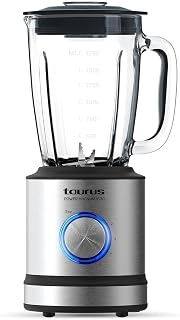 Taurus 1600 - Batidora de vaso, 1600 W, jarra cristal, 1.75 L, cuchillas de 6 filos, 5 velocidades + pulse, pica hielo, acero inoxidable, selector iluminado, inox