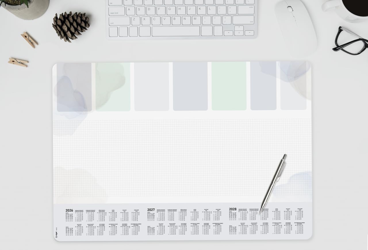 SIGEL H6312 Paper Desk pad- Weekly Planner - Light Grey/Light Blue/Light Green - Approx. A2-2026/2027/2028 - DE/EN/FR/NL - 30 Sheets - FSC-Certified - Image 2