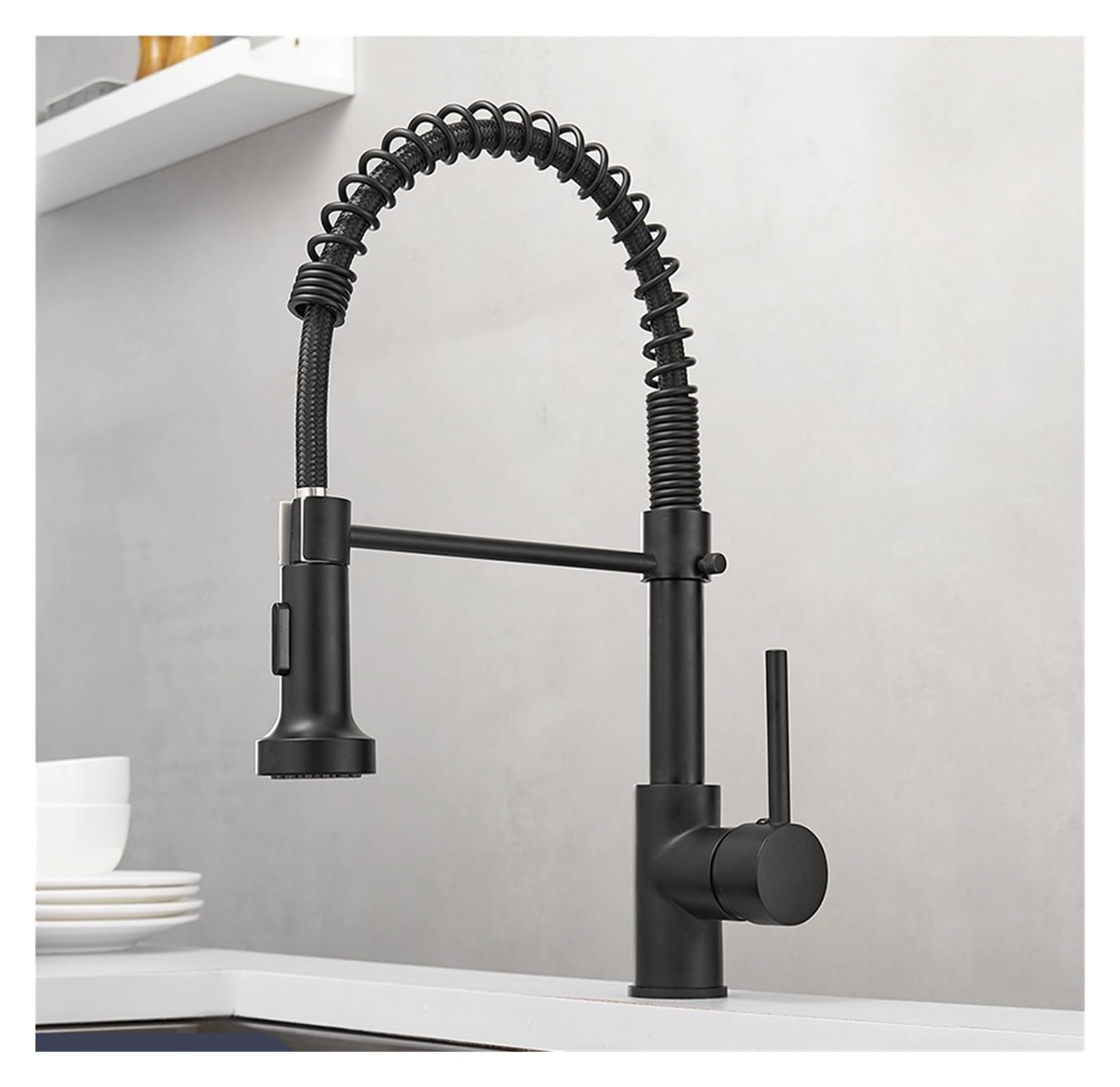 ZYCHSJXA G9/16 Kitchen Faucet PullOut Spring Nozzle Hot and Cold Water Crane(Black)