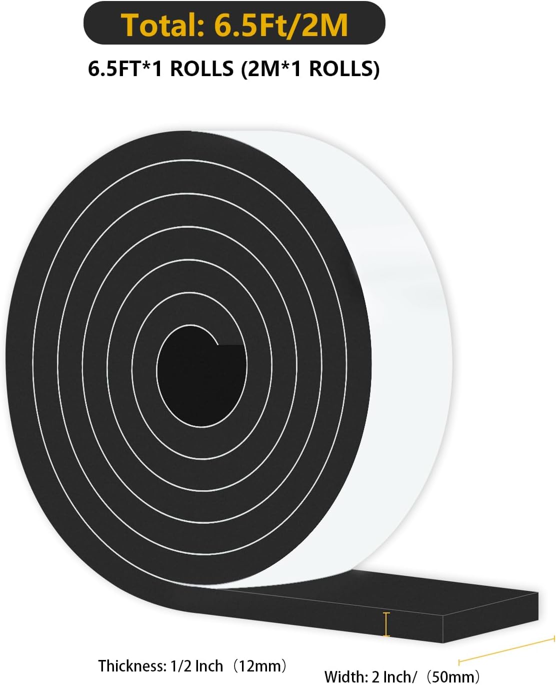 Weather Stripping,Weather Stripping for Door,Strong Adhesive, Lightproof, Soundproof Foam,Door Seal Strip for Door Frame,Window Frame,Sliding Door (Black,2 in x 1/2 in x 6.5Ft)