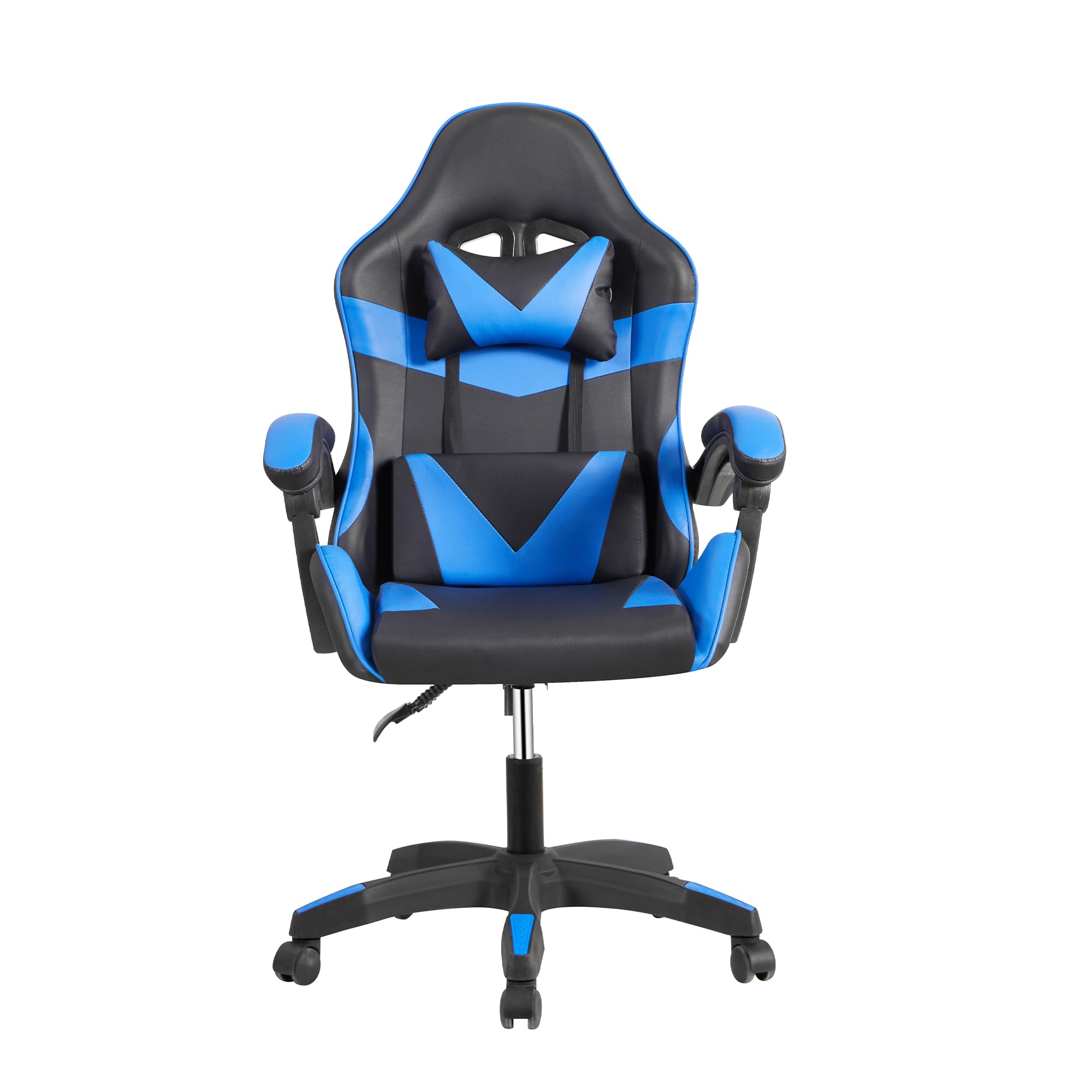 CRIBEL Sedia da Gaming Ergonomica Blu Nera con Cuscino Lombare e Poggiatesta, Poltrona Ufficio Girevole in Ecopelle, Sedia da Scrivania Cameretta PC Regolabile con Braccioli Imbottiti