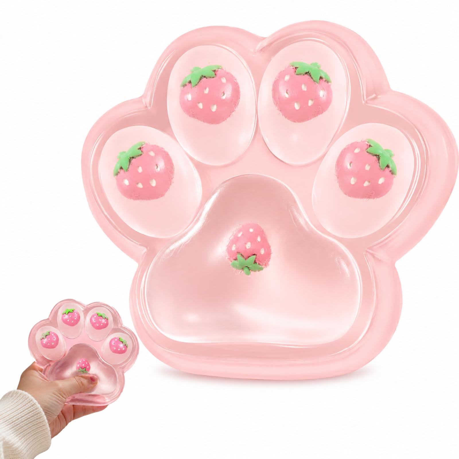 Giant Taba Squishy Paw Toys, Super Soft Big Strawberry Cat Paw Squeezer, Fufu Squishy Fidget Toys Sensory Tactile Item Soft Transparent Silicone for Stress Relief, Holiday Party Birthday Gifts