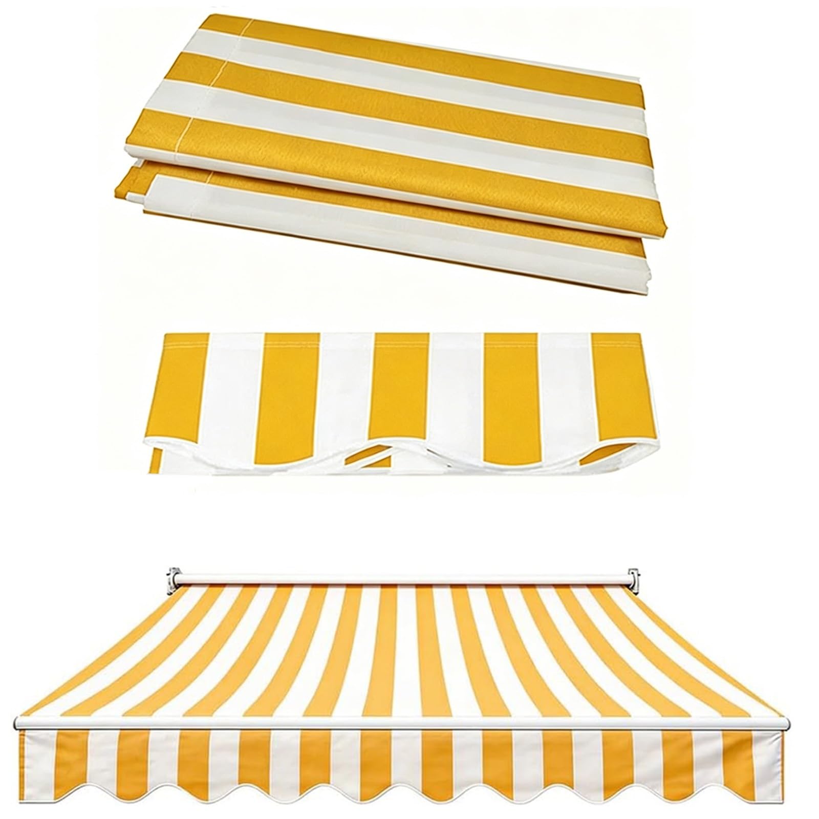 ROFBIHG Manual Awnings Replacement Fabric Cloth for Patio, Stripe Sun Shade Awning Cover, Outdoor Retractable Sunshade Cover Replacement Canvas for Patio Awning(Yellow,4.5x3.5m(14.7x11.5ft))