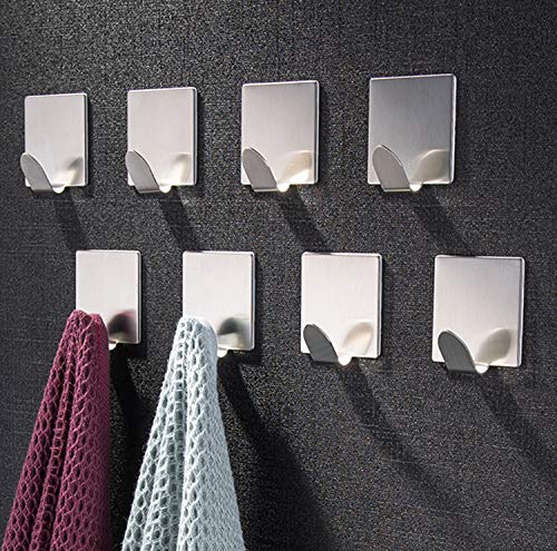 ZUNTO Crochet Adhésif 3M Crochets muraux Porte Serviette Inox Crochets pour Serviettes pour Cuisine Salle de Bain, 8 Pièces