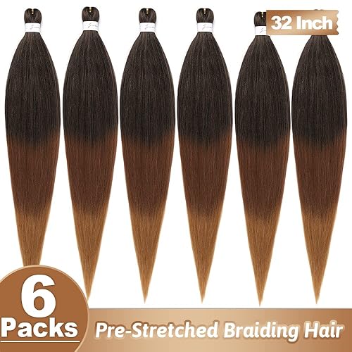 Vista 205 de Brown Braiding Hair 26 Inch Pre stretched Braiding Hair Extensions Yaki Braids Hair Hot Water Setting Synthetic Hair Colored Braiding Hair Pre 30#