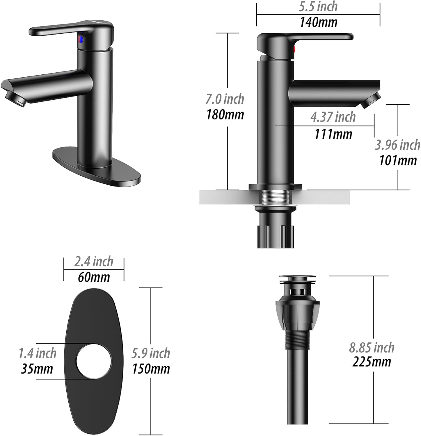 Matte Black Stainless Steel Single Handle Bathroom Faucet