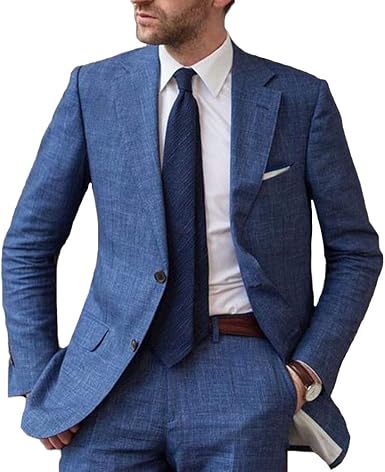 Amazon.com: LYXP Los hombres de lino de playa traje Slim Fit 2 piezas de  esmoquin novio trajes de baile masculino chaqueta pantalón : Ropa, Zapatos  y Joyería